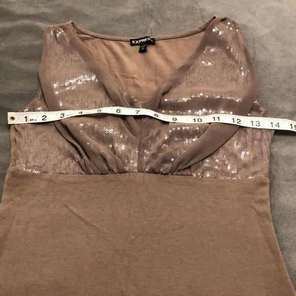 Express XS Brown Knit Top Sequins and Chiffon Empire Waist in front - Picture 6 of 7